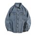 Vintage Denim Shirt Jacket For Men - Long Sleeve Relaxed Fit Workwear Style With Classic Wash & Button Front_mkmklike.com