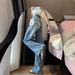 American-style High Street Loose Straight-leg Jeans For Petite Women, With A Stylish Design, Washed Blue, High-waisted,_mkmklike.com