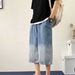Men's Clothing Shorts Men's Summer Trend Loose Washed Denim Cropped Pants Versatile Casual Straight Pants_mkmklike.com