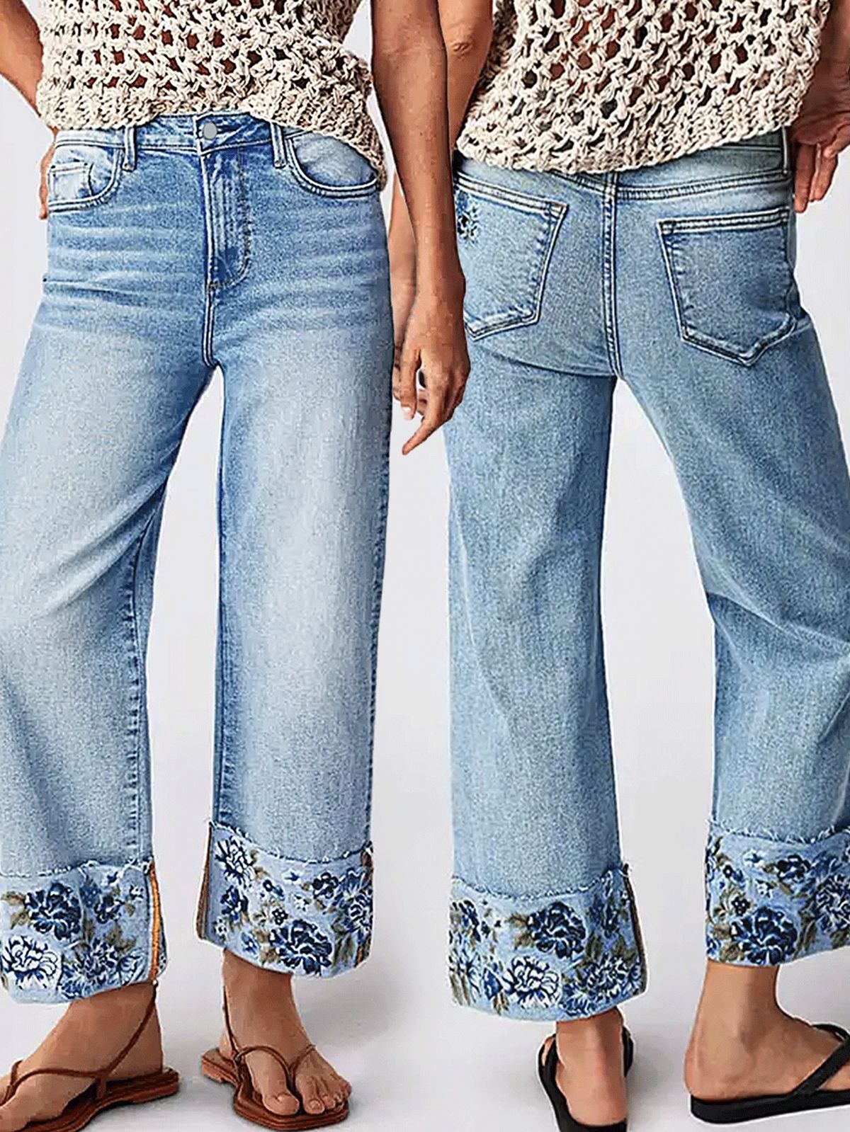 Women's Embroidered Straight Leg Jeans - Mid-Rise Denim Pants With Floral Stitching (5 Sizes, Blue Wash)_mkmklike.com