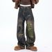 Men's Distressed Graffiti Jeans – Vintage Style (Relaxed Fit, Oversized, Ripped & Spray Paint Details, Streetwear, Winter Trend)_mkmklike.com