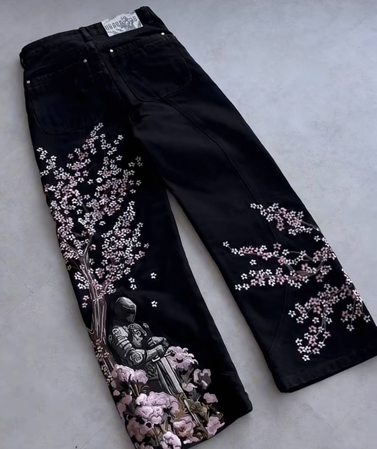 Men's Retro Heavy Duty Floral Embroidered Wide Leg Jeans Midweight Straight Pants High Street Fashion Trousers For Men And Women Hipop_mkmklike.com