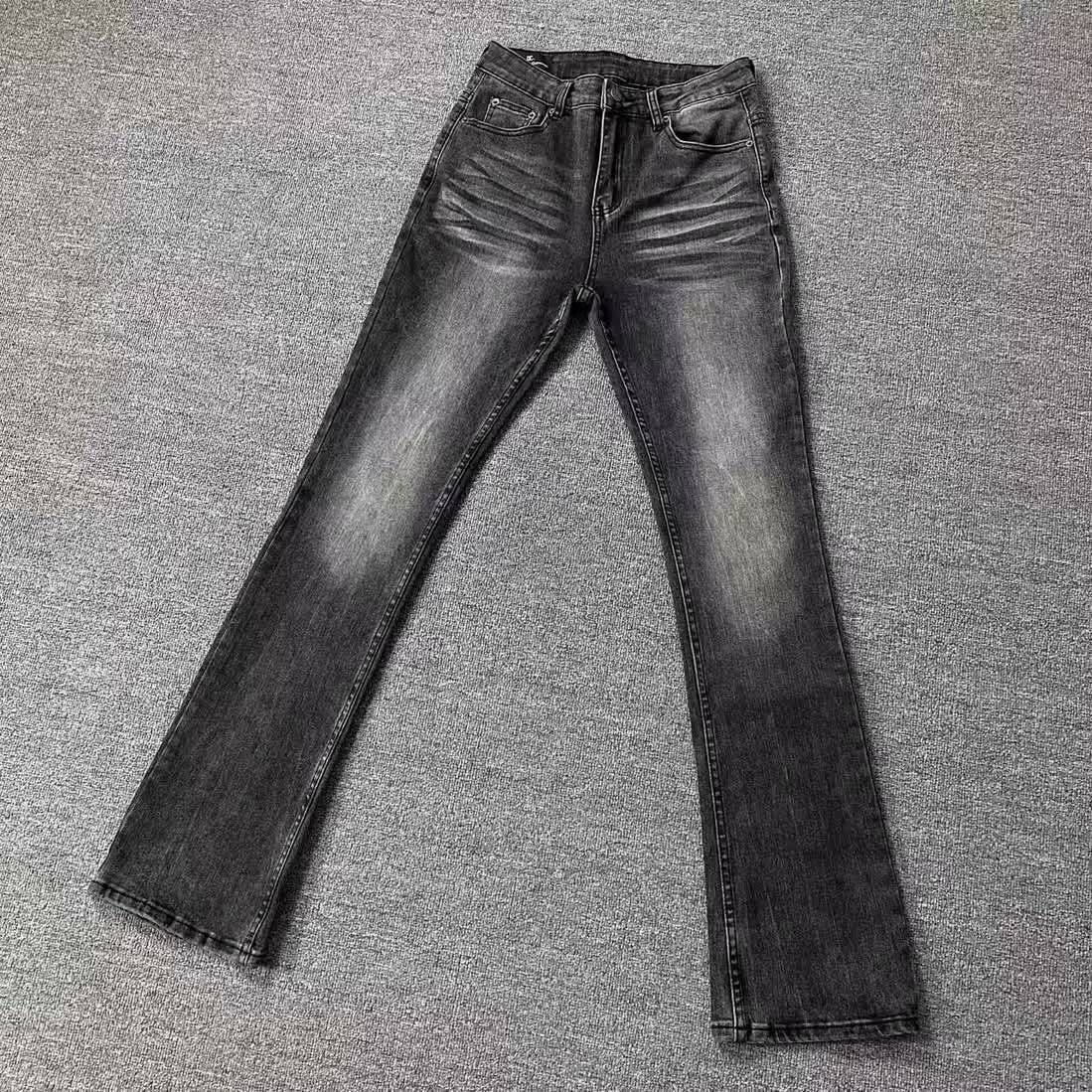 Vintage Distressed Black & Gray Flared Jeans For Men – Retro Washed Denim With Textured Finish (S-3XL, Standard Fit, Machine Washable)_mkmklike.com