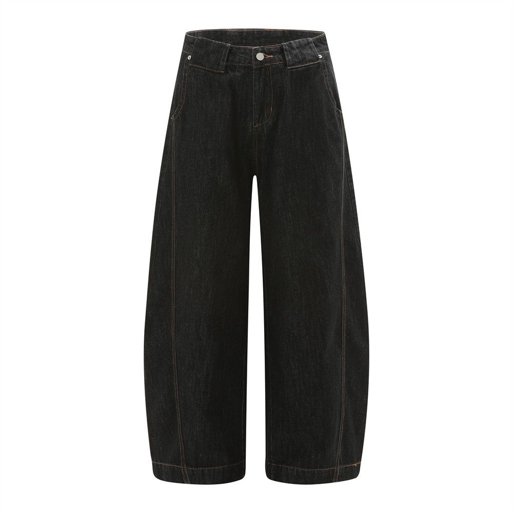 Wide-Leg Denim Scimitar Men' Dad Pant High Street Trendy Deign Pleated Patchwork Stitching Toptitch Workwear_mkmklike.com