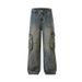 FUIV American High Street Washed Workwear Jeans, Men's And Women's Multi Pocket Loose Straight Leg Casual Pants_mkmklike.com
