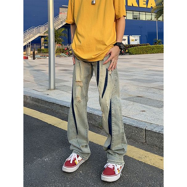 Nordmann Style Washed Vintage Ripped Jeans For Men Spring Autumn Straight Loose Fit European And American High Street Vibe Long_mkmklike.com