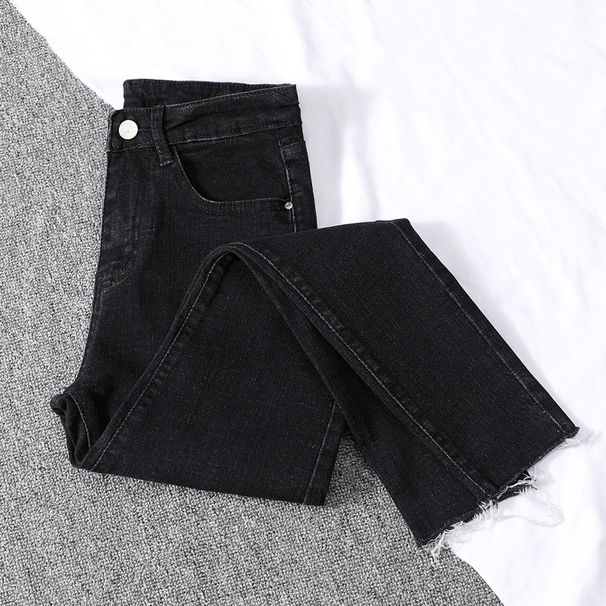 Women's Black High-waisted Slim-fit Fleece-lined Jeans, 2025 New Winter Thin Fleece Skinny Pencil Pants_mkmklike.com