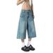 Men's Stylish Blue Jeans Trendy And Cool Loose Straight Leg Cropped Style with Rounded Pockets Cross Border Design_mkmklike.com