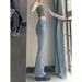 ELLE Light Blue High Waist Stretch Pants Women Summer 2022 New Korean Style Slimming Tall Slim Fit Flared Jeans Trendy_mkmklike.com