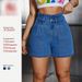 Women's Clothing New Fashion High-Waisted Flounce Hem Denim Shorts For Women – Retro & Versatile Summer Casual Shorts (Light Blue & Dark Blue)_mkmklike.com