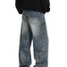 "High Street Vintage Washed Blue Jeans – Relaxed Fit, Distressed Denim, Men's Straight-Leg Trousers For Casual & Streetwear"_mkmklike.com