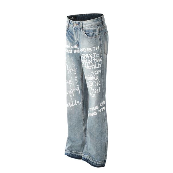 Men's Clothing High Street Vibe Flared Printed Jeans Handsome Pants For Men And Women Spring And Autumn_mkmklike.com