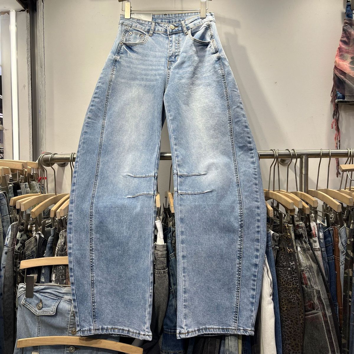 Women's Clothing Versatile Cutting Line Design Scimitar Jeans Spring New High Waist Wide Leg Casual Pants_mkmklike.com
