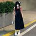 ELLE Salt Style Cute Denim Strap Women Summer New Loose Slimming Mid-Length Dress For Petite Figures_mkmklike.com