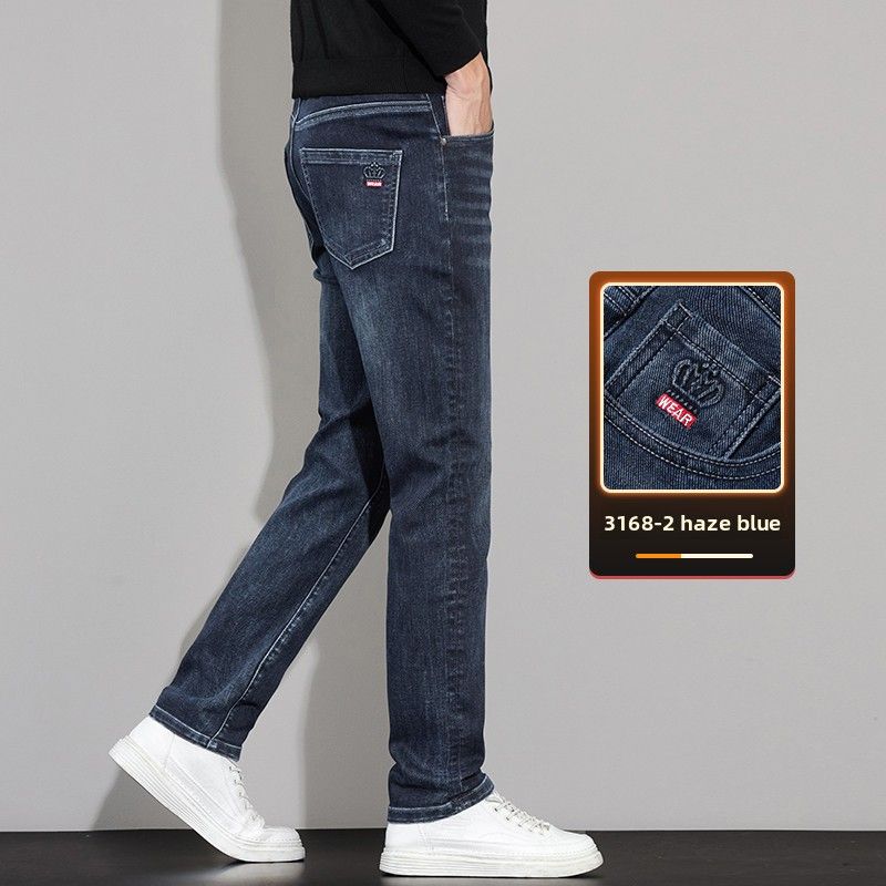 Thickened Jeans Men's Straight Slim-Fit Business Casual Men's Pants Elastic Men's Pants_mkmklike.com