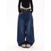 Women's Clothing Retro Big Pocket Scimitar Jeans For Women Spring And Autumn Hot Girl High Street Design Loose Wide Leg Mopping Pants_mkmklike.com