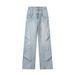 Men's Ripped Straight Leg Jeans Loose Fit Wide Leg Patchwork Design High Street Style Trendy And Cool Denim_mkmklike.com