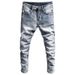 Men's Vintage Light Wash Slim Straight Leg Jeans Fashion Retro Distressed Denim Trousers Faded Look_mkmklike.com