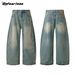BEFEARLESS Vintage Washed Distressed Denim Jeans For Men & Women - Relaxed Wide-Leg Banana Fit Retro Streetwear Pants_mkmklike.com