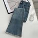 Summer New Fringe Jeans Women's Student High-waisted Elastic Slimming Bootcut Pants Vintage Thin Bell-bottom Pantsins_mkmklike.com