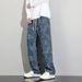 Men's Checkered Jeans - Retro American Style Wide Leg Loose Fit Straight Pants For Big & Tall, Summer & Autumn Casual Trousers_mkmklike.com