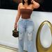 S391349 Cross-Border Women's Wholesale Fashion Classic Embroidery Retro Artistic Blue High-Waisted Wide-Leg Denim Pants_mkmklike.com