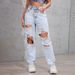 High Waisted Loose Fitting Ripped Jeans for Women European American Street Style Trendy Wide Leg Straight Leg Distressed Pants_mkmklike.com