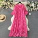 Women's hollow hook loose slim temperament dress long skirt_mkmklike.com
