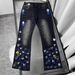 Streetwear Splatter Jeans – Distressed Black-Grey Paint Wash With Flared Hem (S-3XL, Unisex Grunge Revival)_mkmklike.com