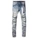 Men's Blue Washed Distressed Skinny Jeans High Street Style Spring Hip Hop Retro Stretch Denim_mkmklike.com