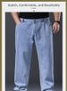 Plus Size Men's Stretchy Loose Straight Leg Jeans Style Long Pants_mkmklike.com
