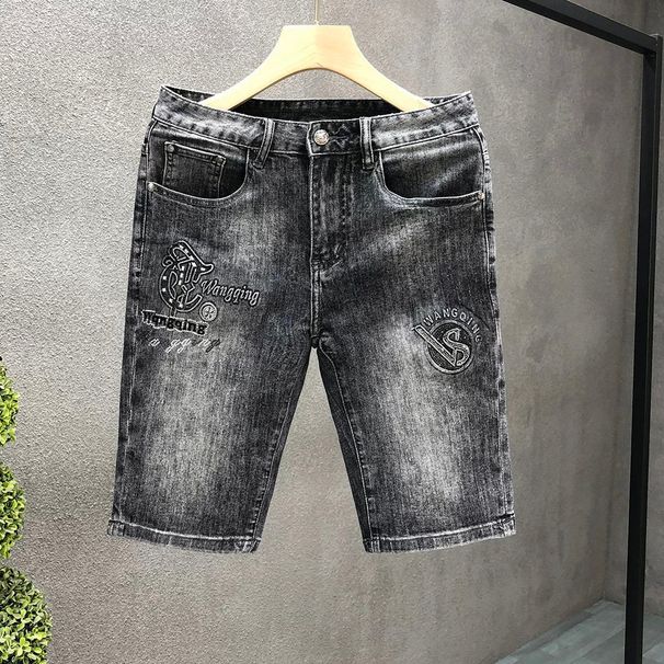 Men's Slim Fit Embroidered Denim Shorts 5 Point Trendy Handsome Riding Pants New Style Thin Summer_mkmklike.com