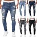 Men's Ripped Slim Fit Jeans - Stretch Denim Pants With Distressed Wash For Casual Streetwear_mkmklike.com
