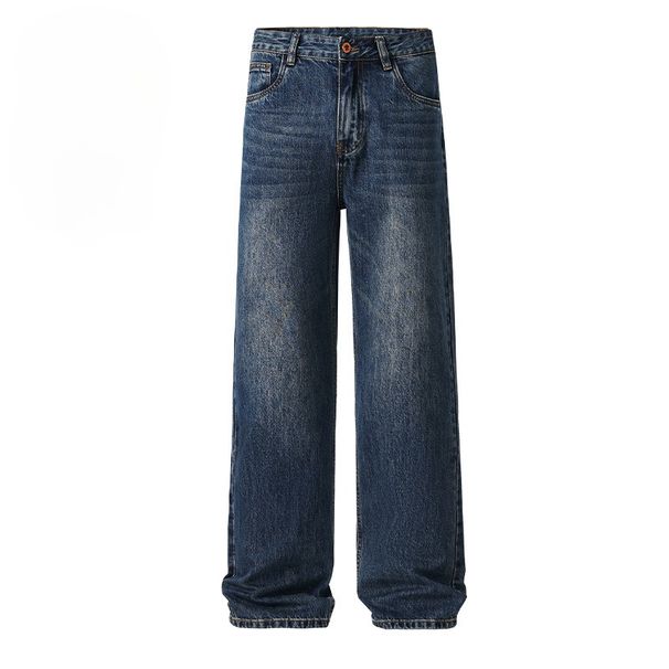 Slim Fit Dark Blue Trendy Jeans For Men Loose Straight Leg Versatile Luxurious Wide Leg Trousers Perfect For College Students Spring Autumn_mkmklike.com