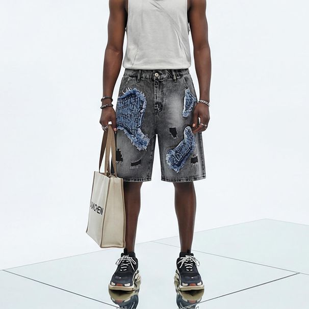 High Waisted Slimming Distressed Denim Shorts For Men Casual Fashionable Style Ripped Straight Leg Five Point Pants Summer New_mkmklike.com