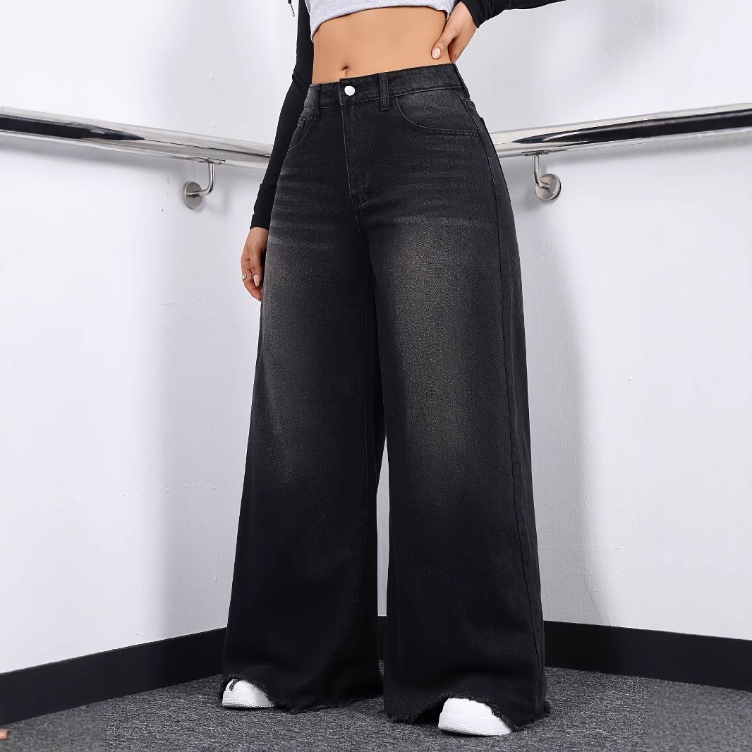 Women's High Waist Wide Leg Jeans Loose Fit Casual Retro Trousers Versatile Spring Autumn Summer Denim_mkmklike.com