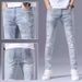 Men's Clothing Spring And Autumn Ripped Jeans Men's Slim Fit Skinny Jeans Trendy Brand Hot Diamond Light Blue Thin Long Trousers_mkmklike.com
