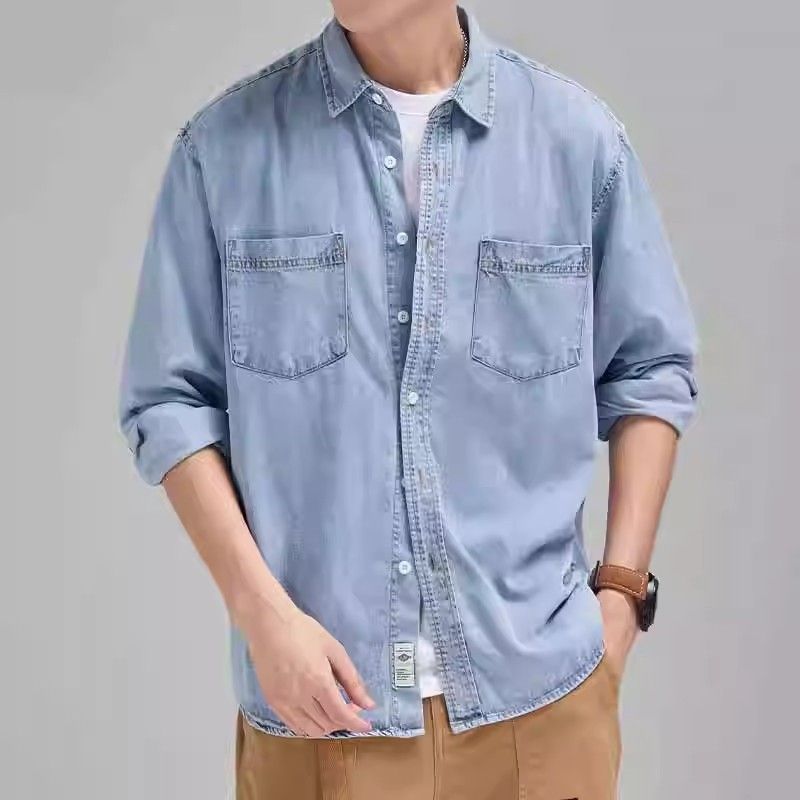 Solid Color Workwear Denim Shirt Men's Trendy Brand Trendy Couple Loose And Cool Shirt Jacket_mkmklike.com