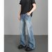 Men's Distressed Denim Jeans – Vintage Lightning Crack Wash, Straight To Slight Flare Leg, High-Street Casual Pants For Urban Style_mkmklike.com