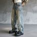 Men's Clothing American Style Trendy Men's Loose Fitting Straight Leg Jeans With Faux Ripped Details And Sparkling Details_mkmklike.com