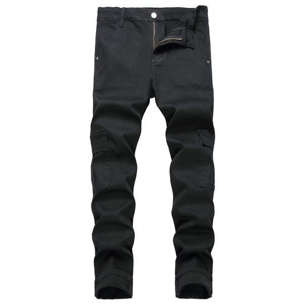 High Elastic Slim Fit Workwear Denim Trousers For Men With Multiple Pockets Fashionable Hot Jeans_mkmklike.com