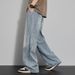American Washed Distressed Jeans, Men's Spring And Autumn Straight Leg Loose High Street Vibe Style Long Pants_mkmklike.com