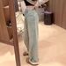 Women's Clothing Spring And Autumn High Street Small High Waist Straight Loose Light Blue Plus Velvet Denim Wide Leg Pants _mkmklike.com