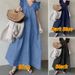 Vintage Denim Solid Dress 2025 Summer New Simple Ruffles Sleeveless Long Dresses Female Casual Office A-Line Loose Vestidos_mkmklike.com