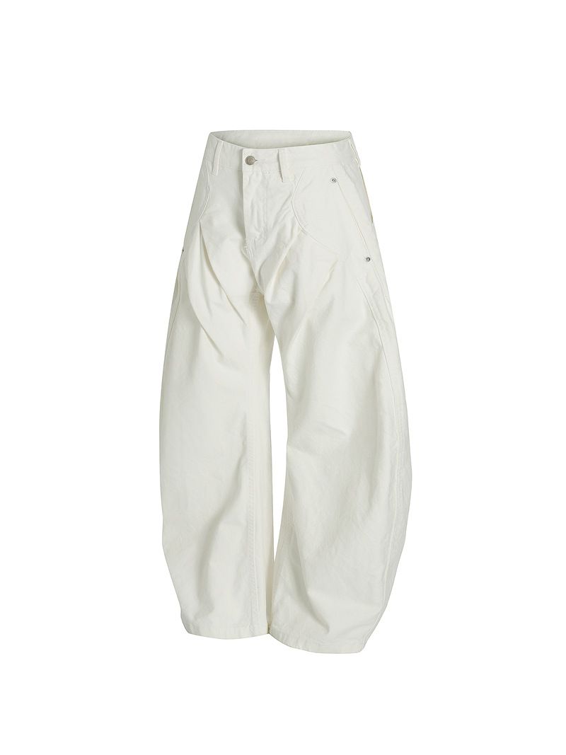 Vintage Pleated Cargo Pants – Curved Hem Streetwear Trousers With 3D Tailoring, Loose Fit Unisex Workwear Pants_mkmklike.com