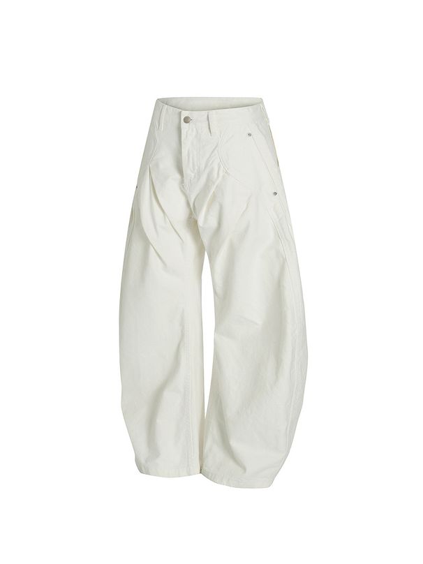 Vintage Pleated Cargo Pants – Curved Hem Streetwear Trousers With 3D Tailoring, Loose Fit Unisex Workwear Pants_mkmklike.com