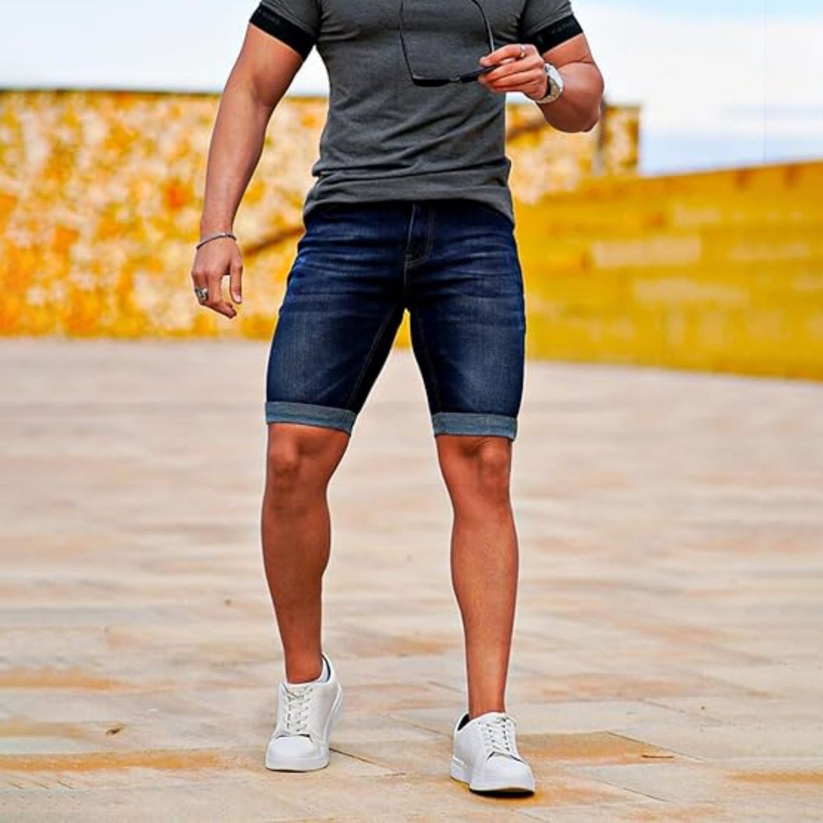 Men's Slim Fit Denim Shorts Summer Stretch Skinny Five Point Pants Export Oriented_mkmklike.com