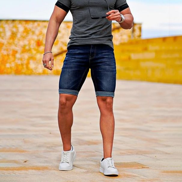 Men's Slim Fit Denim Shorts Summer Stretch Skinny Five Point Pants Export Oriented_mkmklike.com