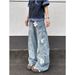 Vintage Washed Blue High-Waisted Wide-Leg Jeans For Men & Women – Relaxed Fit, Multi-Pocket, Retro Denim Pants_mkmklike.com