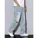 Men's American Retro Washed Distressed Patch Jeans Wide Leg Loose Fit Casual Versatile Straight Leg Trousers_mkmklike.com